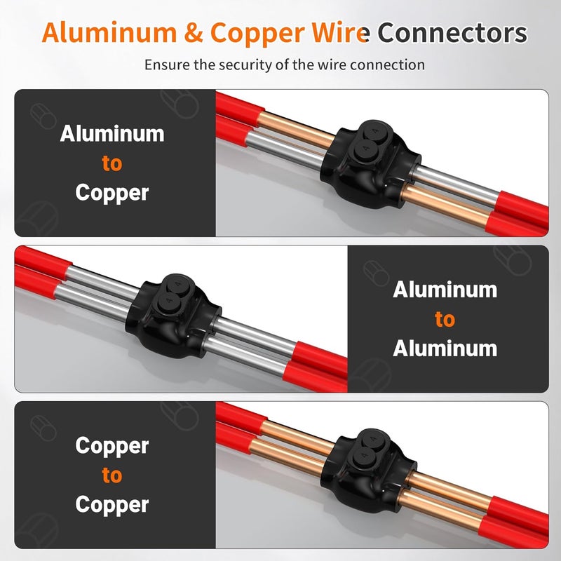 Joinfworld 2 Port Insulated Multi Tap Connector 4-14AWG Aluminum to Copper Wire Connectors Dual Entry Black Electrical Cable Connectors with Slotted Allen Hex - 6 Pack - Image 4